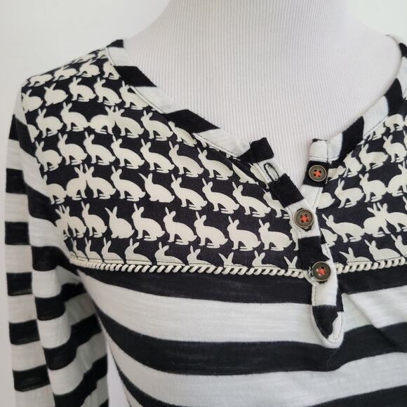 Anthropologie Postmark Bunny Rabbit Striped Henley Shirt Black Women XS - Picture 5 of 12